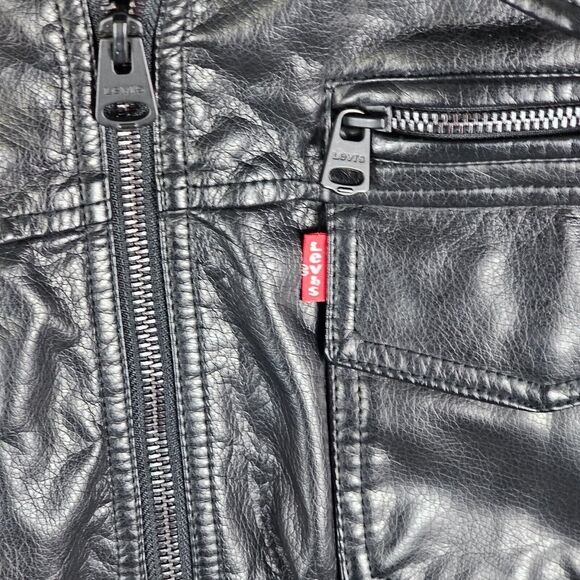 Levis Jacket XL Hooded Faux Leather Brown Sherpa Lined Full Zip Mens Double Zip - Picture 3 of 13